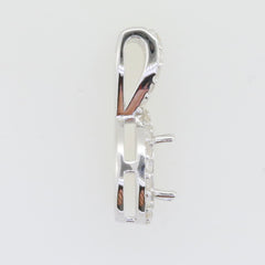 Sterling silver semi mount pendant setting showing side view, designed for oval 9x7mm stone with halo topaz accent.