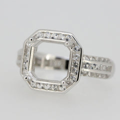 Sterling silver semi mount ring setting with square design and white topaz accents, ready for custom gemstone.