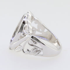 Sterling Silver Semi Mount Ring Setting with Art Nouveau design, featuring intricate filigree work and ready for a 14x10mm gemstone.