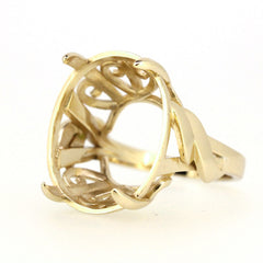Interior view of a Sterling Silver Semi Mount Ring Setting designed for an oval gem, showcasing Art Deco style details.