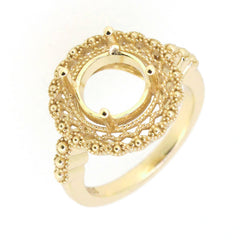 Art Deco style sterling silver semi mount ring setting with intricate details, designed for a 9x9mm round gemstone.