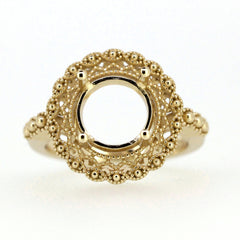 Sterling Silver Art Deco semi mount ring setting with intricate beaded detailing, suitable for a 9x9mm gemstone.