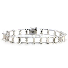 Sterling Silver Semi Mount Tennis Bracelet Setting with square gemstone placeholders for customization.