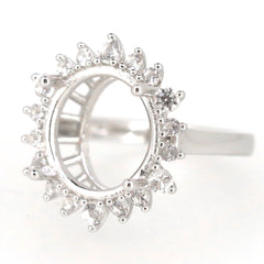 Sterling Silver Semi Mount Ring Setting Oval OV 14x12mm Halo with White Topaz Ring, made to order.