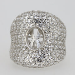 Sterling Silver Semi Mount Ring Setting with Oval Halo and White Topaz Accent, made to order, custom sizes available.