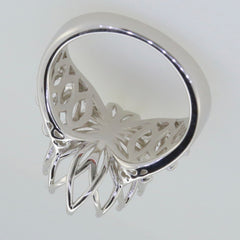 Sterling Silver Semi Mount Ring Setting with intricate design for oval gemstones, customizable sizes available.