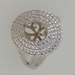 Sterling Silver Semi Mount Ring Setting with Triple Halo and White Topaz, designed for custom gemstone placement.