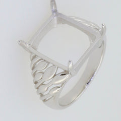 Sterling Silver Semi Mount Ring Setting for 14x12mm Cabochon with elegant twisted band detailing.