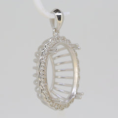 Sterling Silver Semi Mount Pendant Setting with White Topaz Halo for Custom Gemstone Jewelry