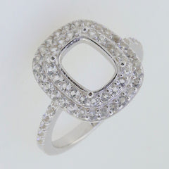 Sterling Silver Cushion Semi Mount Ring Setting with Double Halo and White Topaz Accents for Custom Sizes.
