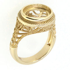 Sterling Silver Semi Mount Ring Setting with Filigree and Milgrain design for oval cabochon gemstone, custom made.