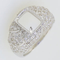 Sterling silver semi mount ring setting with white topaz accents, featuring a square center for custom gemstone placement.