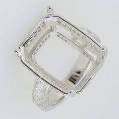 Sterling Silver Semi Mount Ring Setting with Princess Shape Accent for gemstones, customizable sizes, ideal for personalized jewelry.
