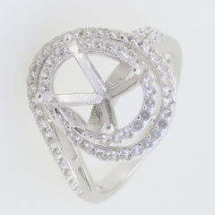 Sterling Silver Semi Mount Ring Setting with Oval White Topaz Double Halo in a bypass design