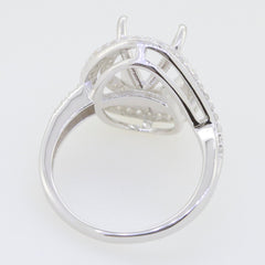 Sterling Silver Semi Mount Ring Setting with Double Halo design for Oval OV 11x9mm stone. Features White Topaz gemstones.