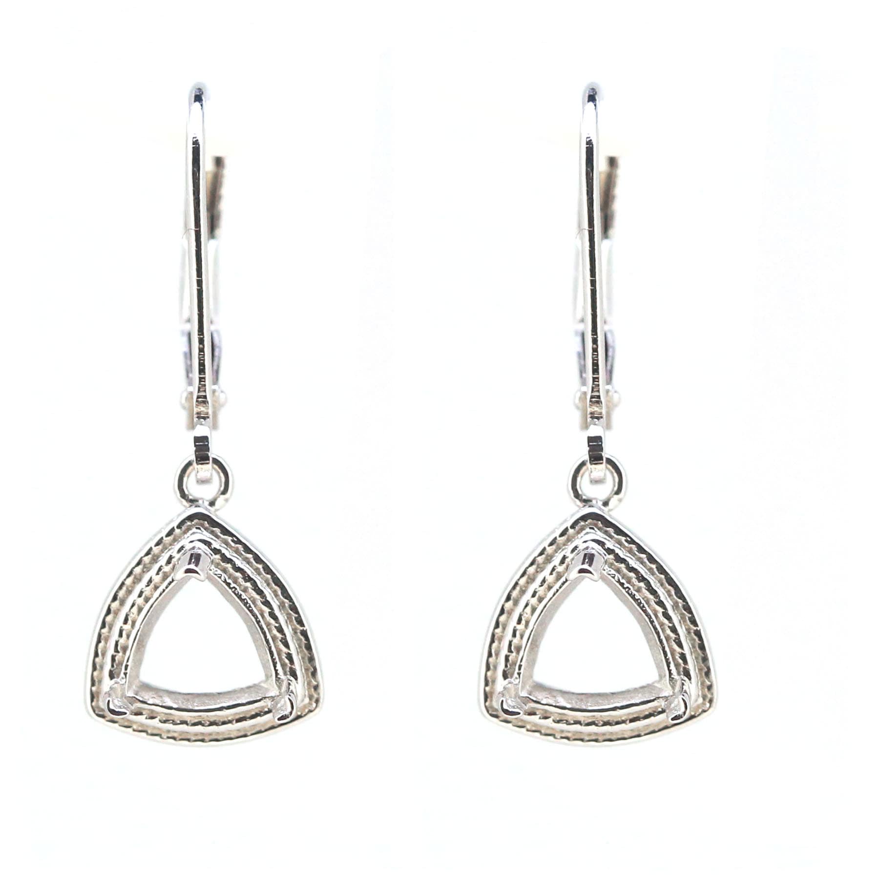 Sterling silver dangle earrings semi mount setting with unique triangular design, ideal for White Topaz gemstones.