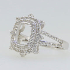 Sterling Silver Semi Mount Ring Setting with cushion double halo design, featuring Moissanite accents.