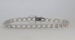 Sterling silver semi mount tennis bracelet setting with round 3x3mm gemstone placeholders, clasp detail visible.
