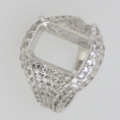 Sterling Silver Semi Mount Ring Setting with White Topaz accents, designed for an emerald 14x10mm gemstone.