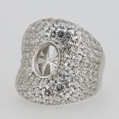 Sterling Silver Semi Mount Ring Setting with White Topaz Accents in oval 10x8mm halo dome design.