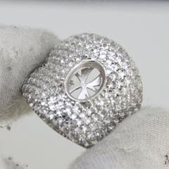 Sterling silver semi mount ring setting with white topaz accents, oval halo design, handmade to order.