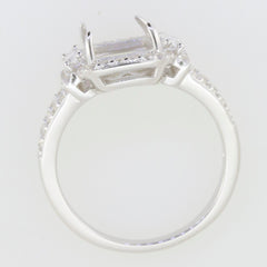Sterling Silver Semi Mount Ring Setting with White Topaz accents, designed for 10x8mm cushion gemstones.