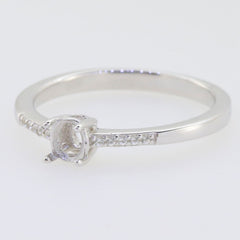 Sterling silver semi mount ring setting with Moissanite accents, designed for oval gem, minimalistic style.