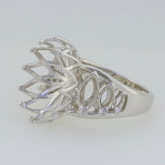 Sterling Silver Semi Mount Ring Setting for Oval Gemstones, customizable size with White Topaz accents.