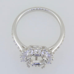 Sterling Silver Semi Mount Ring Setting with White Topaz Accents, designed for a 9x7mm cushion stone, halo style.