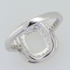 Sterling Silver Semi Mount Ring Setting for Cushion Gemstone, featuring double halo design and White Topaz accent.