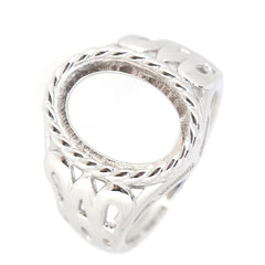 Sterling Silver Semi Mount Ring Setting with Oval Cabochon Design for White Topaz gemstones, custom made to order.
