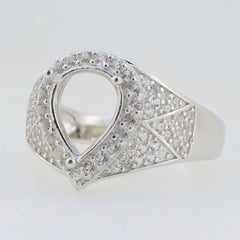 Sterling Silver Semi Mount Ring Setting with halo design and Moissanite accents, perfect for custom gemstone sizes.