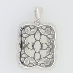 Sterling Silver Semi Mount Pendant Setting with intricate floral design, ready for a main gemstone and adorned with White Topaz.