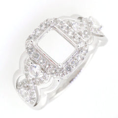 Sterling Silver Semi Mount Ring with White Topaz Accent, Twisted Shank, placeholder for 8x6mm Emerald