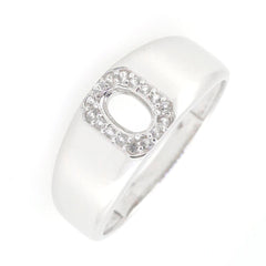 Men's sterling silver semi mount ring setting with oval halo for 6x4mm gemstone, unisex design.