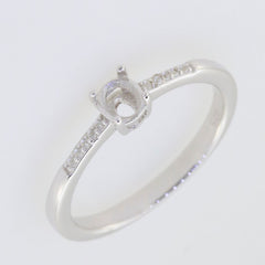 Sterling silver semi mount ring setting with oval halo and Moissanite accents, designed for customizable gemstone sizes.