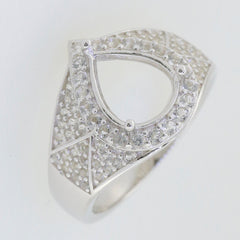 Sterling Silver Semi Mount Ring Setting with Halo and Moissanite Accents for 10x8mm Pear Stone
