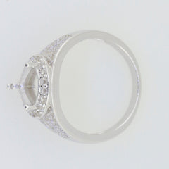 Sterling silver semi mount ring setting with halo design and Moissanite accents for a 10x8mm gemstone.