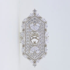 Sterling Silver Semi Mount Ring Setting for Oval 9x7mm gems, embellished with White Topaz, elegant cocktail design.