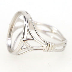 Sterling Silver semi mount ring setting with intricate design for 16x12mm oval cabochon gemstones.