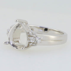 Sterling Silver semi mount ring setting with white topaz accents for 11x9mm pear gemstone