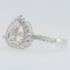 Sterling silver semi mount ring setting with heart design and white topaz halo, custom sizes available.