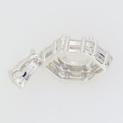 Sterling silver semi mount pendant setting for oval 7x5mm stone with baguette halo design.