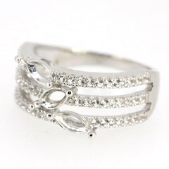 Sterling silver semi mount ring setting featuring marquise accents and white topaz stones in elegant design.