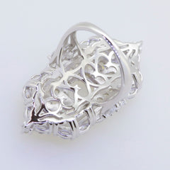 Sterling Silver semi mount ring setting for oval 9x7mm gemstones, featuring intricate filigree design.