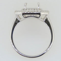 Sterling silver semi mount ring setting for emerald, featuring white topaz, with a triple halo design.