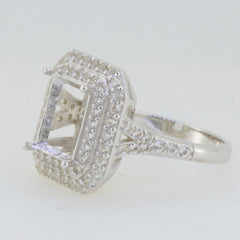 Sterling Silver semi mount ring setting with double halo of white topaz gemstones for custom gemstone placement.