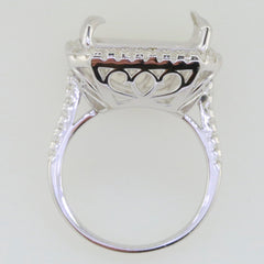 Sterling Silver Semi Mount Ring Setting for 20x15mm Emerald with White Topaz detailing.