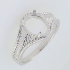 Sterling Silver Semi Mount Ring Setting for Oval 10x8mm Cabochon, Art Nouveau Design, customizable size
