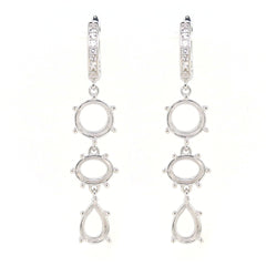Sterling Silver Semi Mount Earrings Setting featuring round and oval designs, dangle French clip, customizable sizes, handmade.
